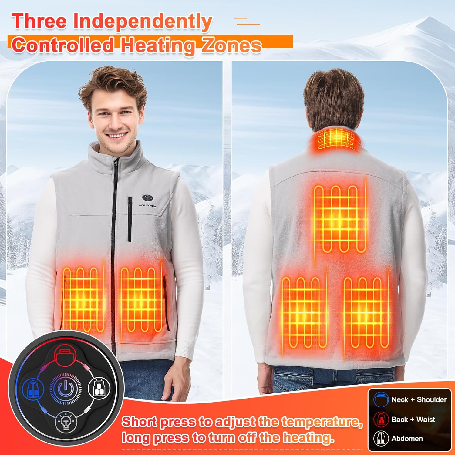 SNOW LEOPARD Men's Heated Vest, Black, Modern, Polyester, Fall/Winter, Outerwear Vests - Image 3