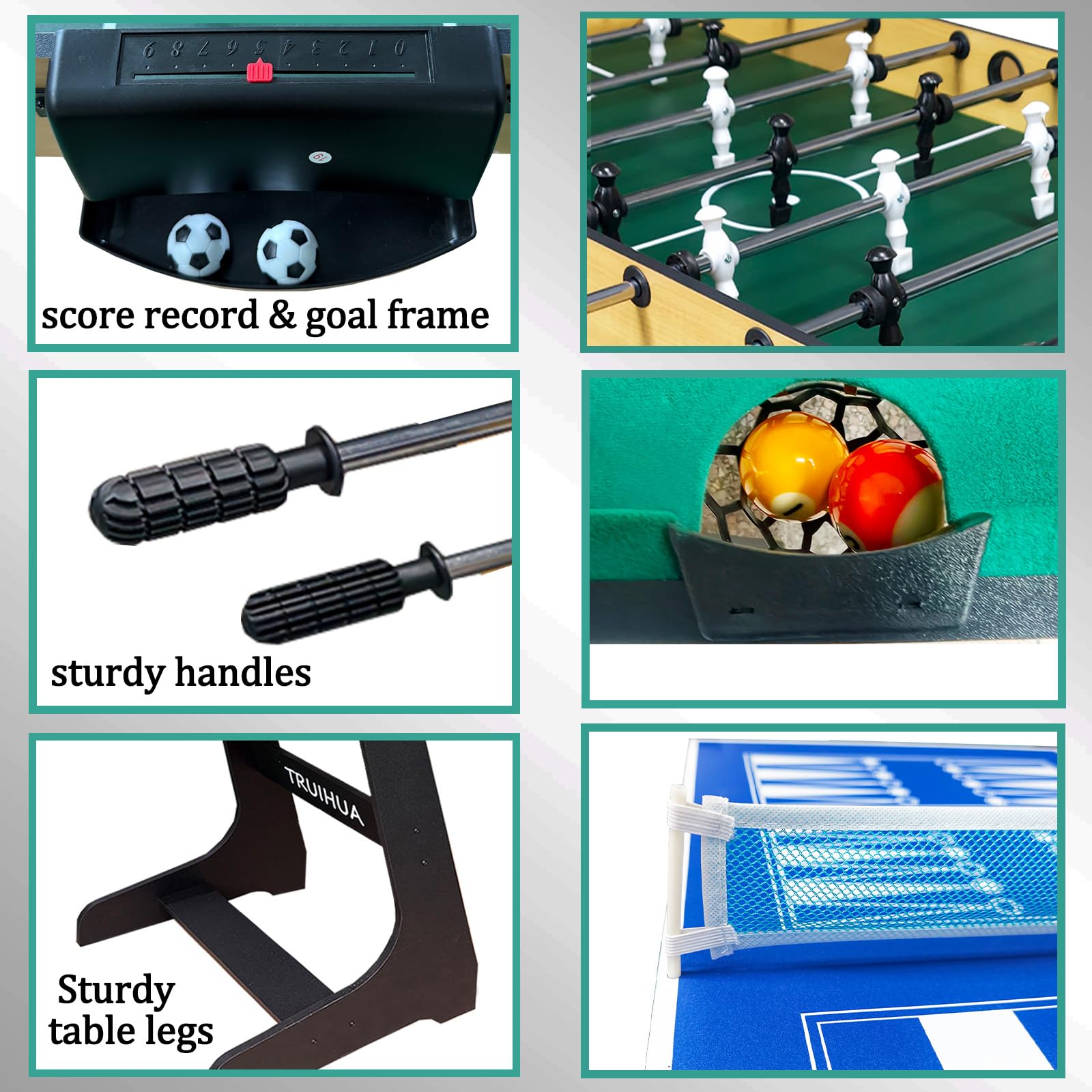 Mesa Multijuegos 12 en 1 Plegable con Futbolín, Billar, Tenis de Mesa, Hockey, Tejo, Bolos, Ajedrez, Damas, Backgammon y póquer, con Todos los Accesorios incluidos
