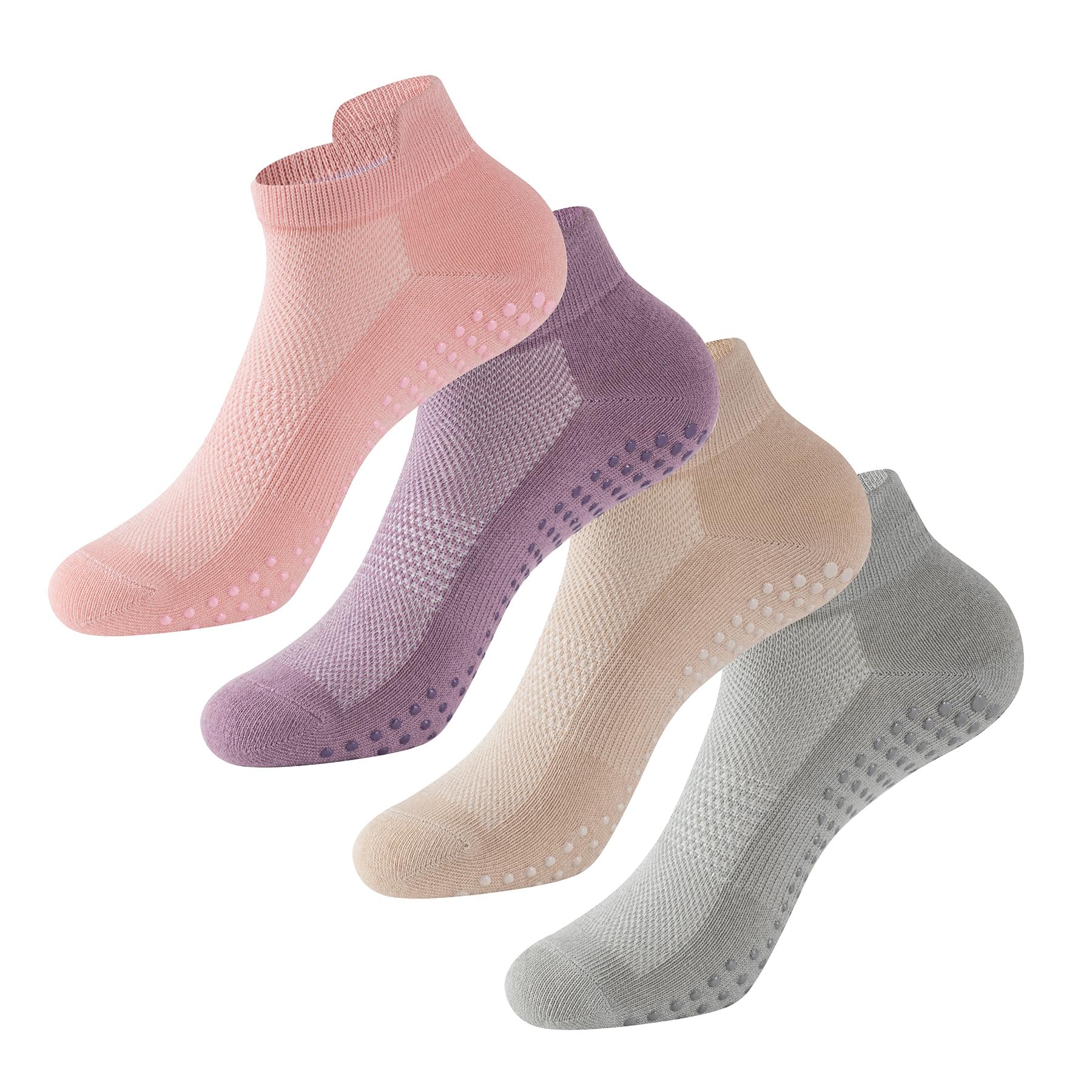 The Essentials Wardrobe 4PK Ladies Yoga/Pilates Trainer Socks - UK 4-8/EU 37-41 - Pastel