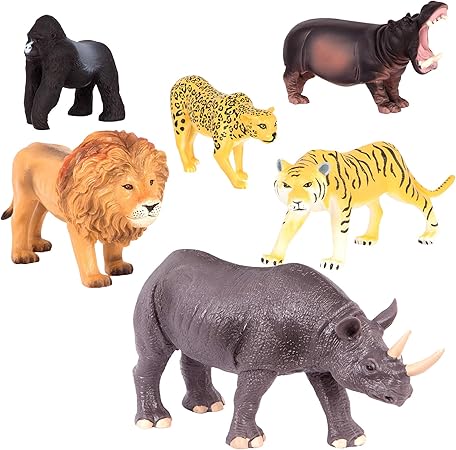Amazon Terra 動物フィギュア ライオン カバ トラ ジャガー サイ ゴリラのおもちゃ 野生の動物たち 6体セット 3歳 正規品 ソフビ人形 おもちゃ Amazon Terra 動物フィギュア ライオン カバ トラ ジャガー サイ ゴリラのおもちゃ 野生の動物たち 6体セット 3歳 正規品 ソフビ人形 おもちゃ