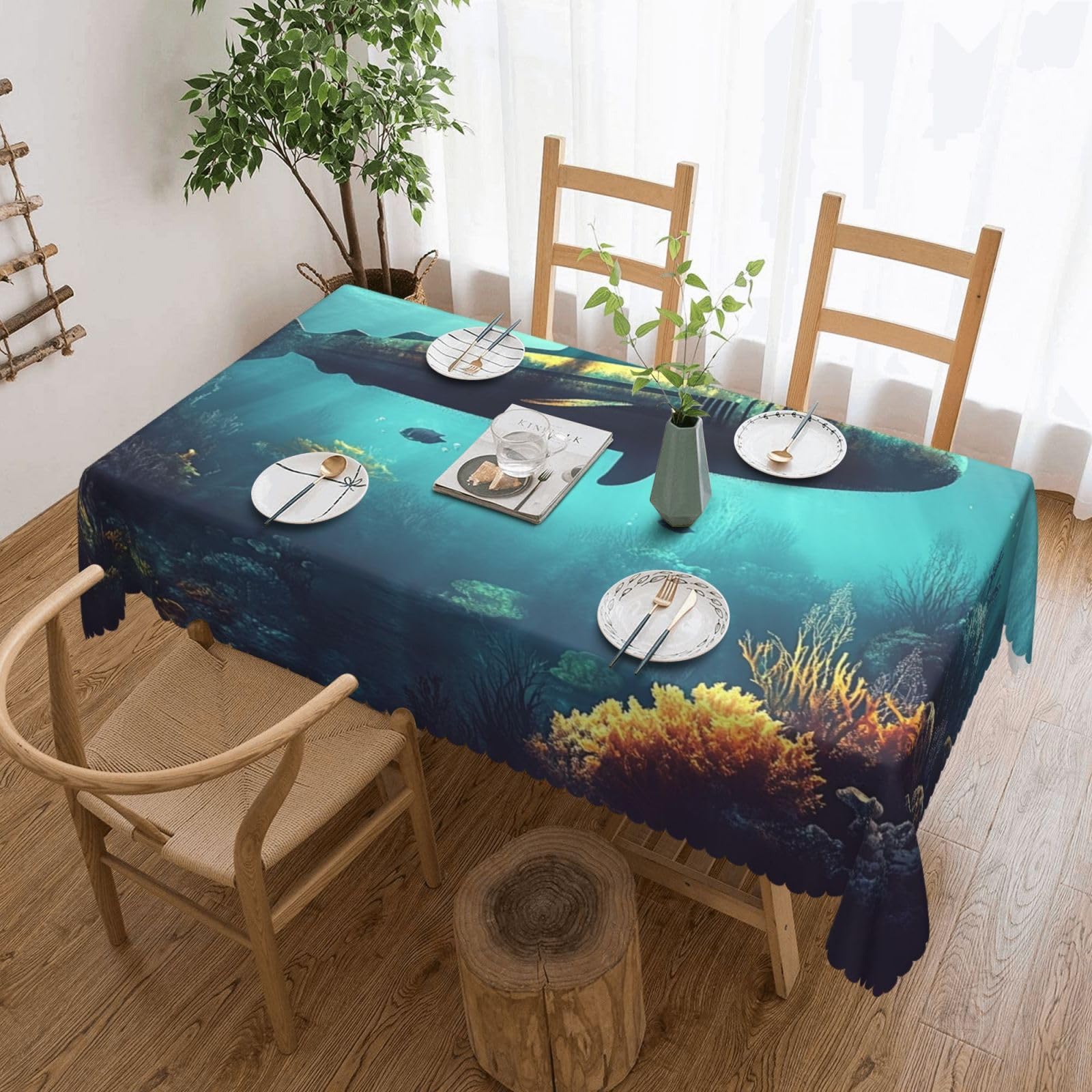 Nappe rectangulaire environnement sous-marin tissu 137x182 table à manger