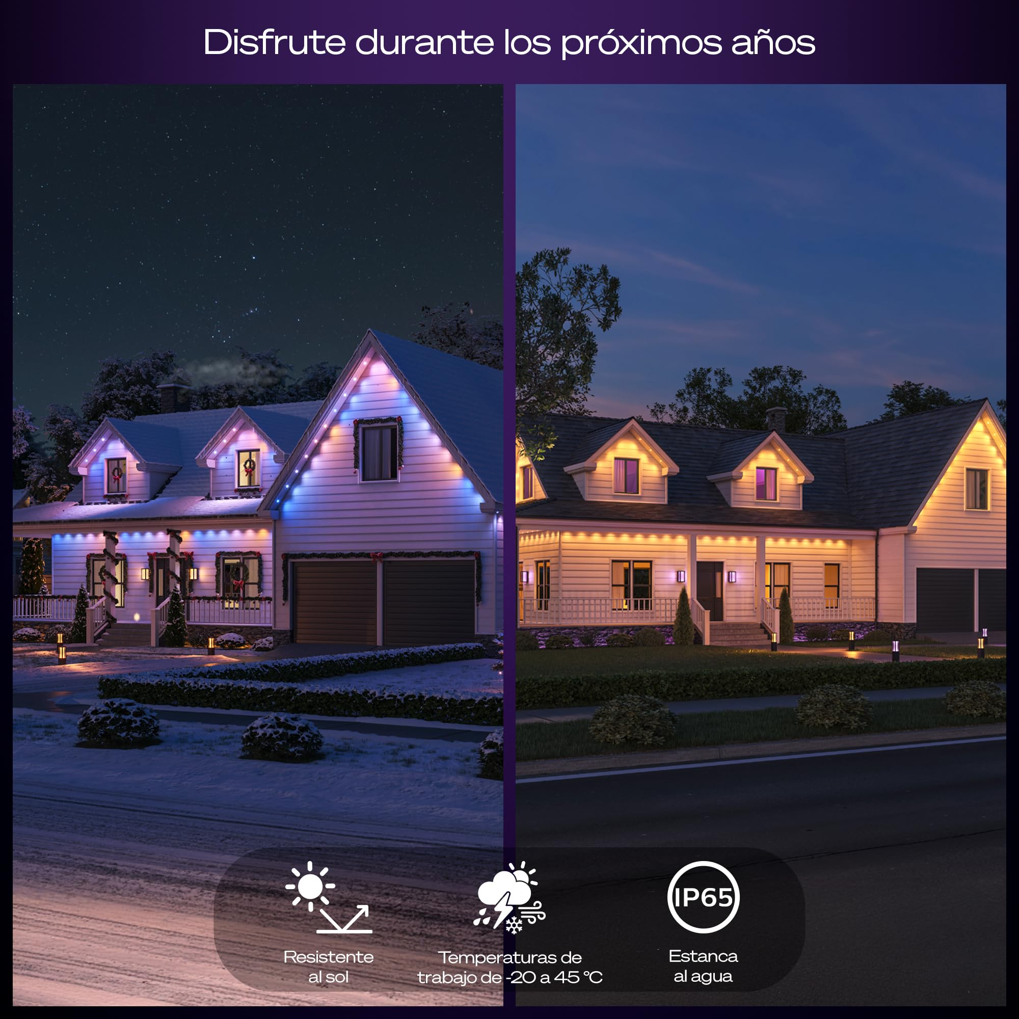 Philips Hue Festavia Guirnalda de Luces Permanente, 18 m, Atenuable, Resistente a la Intemperie, Resistente al Agua, Fácil Instalación, Luz Blanca y de Colores, Cable Blanco