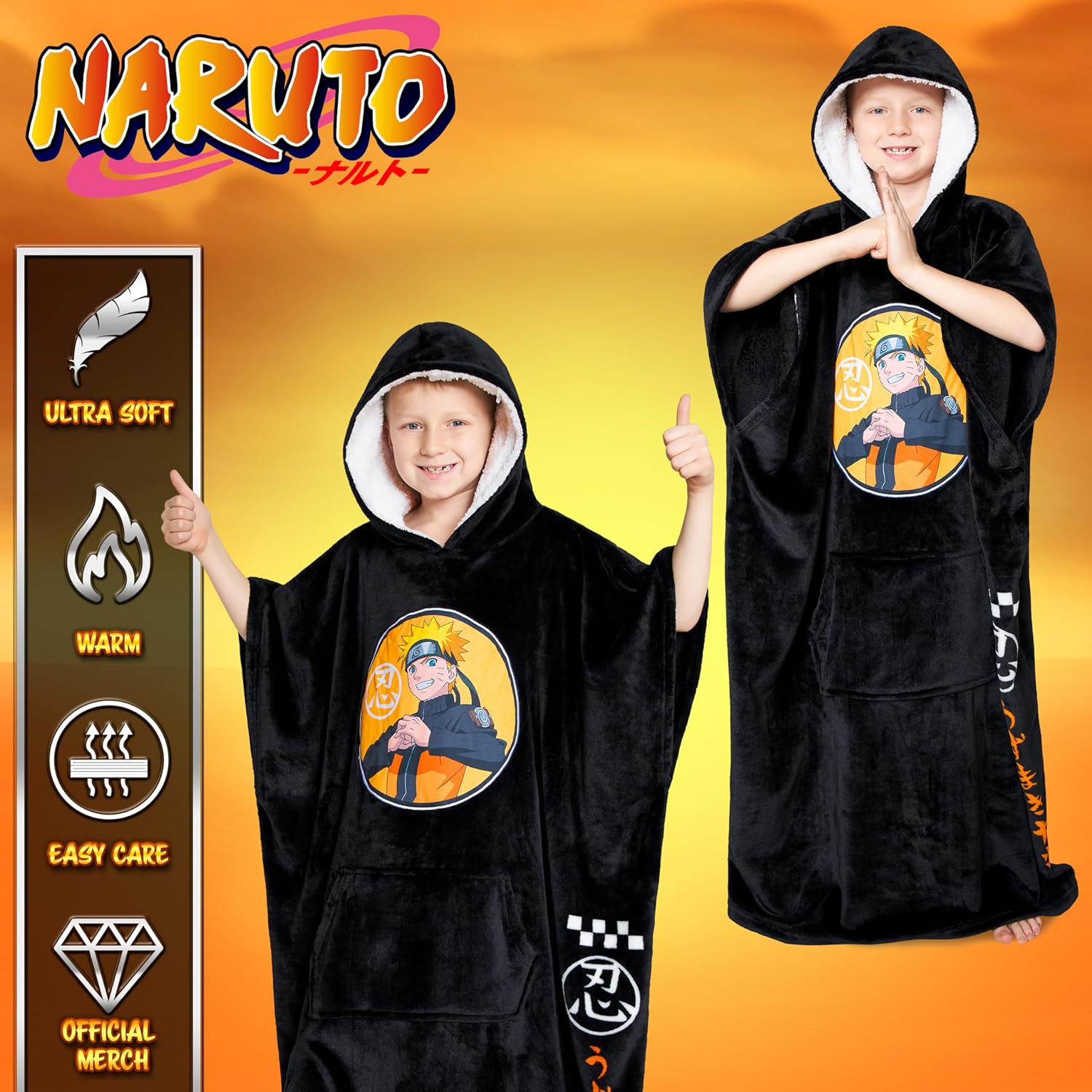Naruto Blanket Hoodie for Boys Teens With Sherpa Lined Hood & Pocket Oversized Anime Fleece Wearable Blanket Gifts For Kids - Image 5