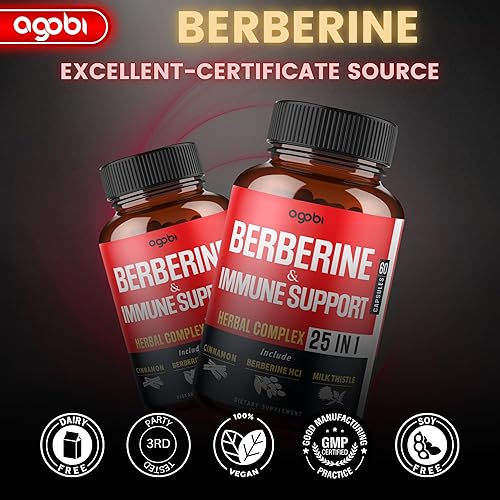 Miniatura 6 de Suplemento de berberina prémium 25 en 1 de 25600 mg con Ceilán, Ashwagandha, cúrcuma, cardo mariano, saúco y pimienta negra, apoya el sistema