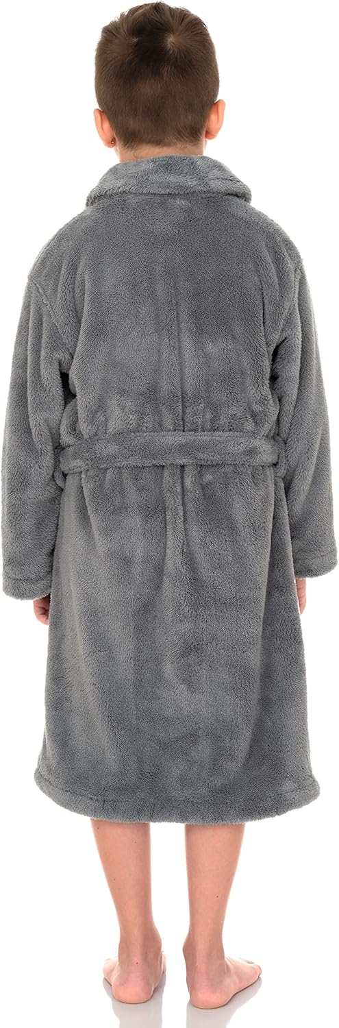 TowelSelections Boys Robe, Kids Plush Shawl Fleece Bathrobe