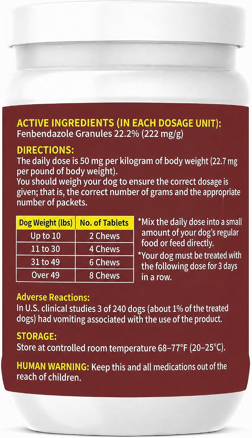 Dog Dewormer with Fenbendazole for Dogs, Broad-Spectrum, Safe for Puppies 6 Weeks & Older, 25 Chews