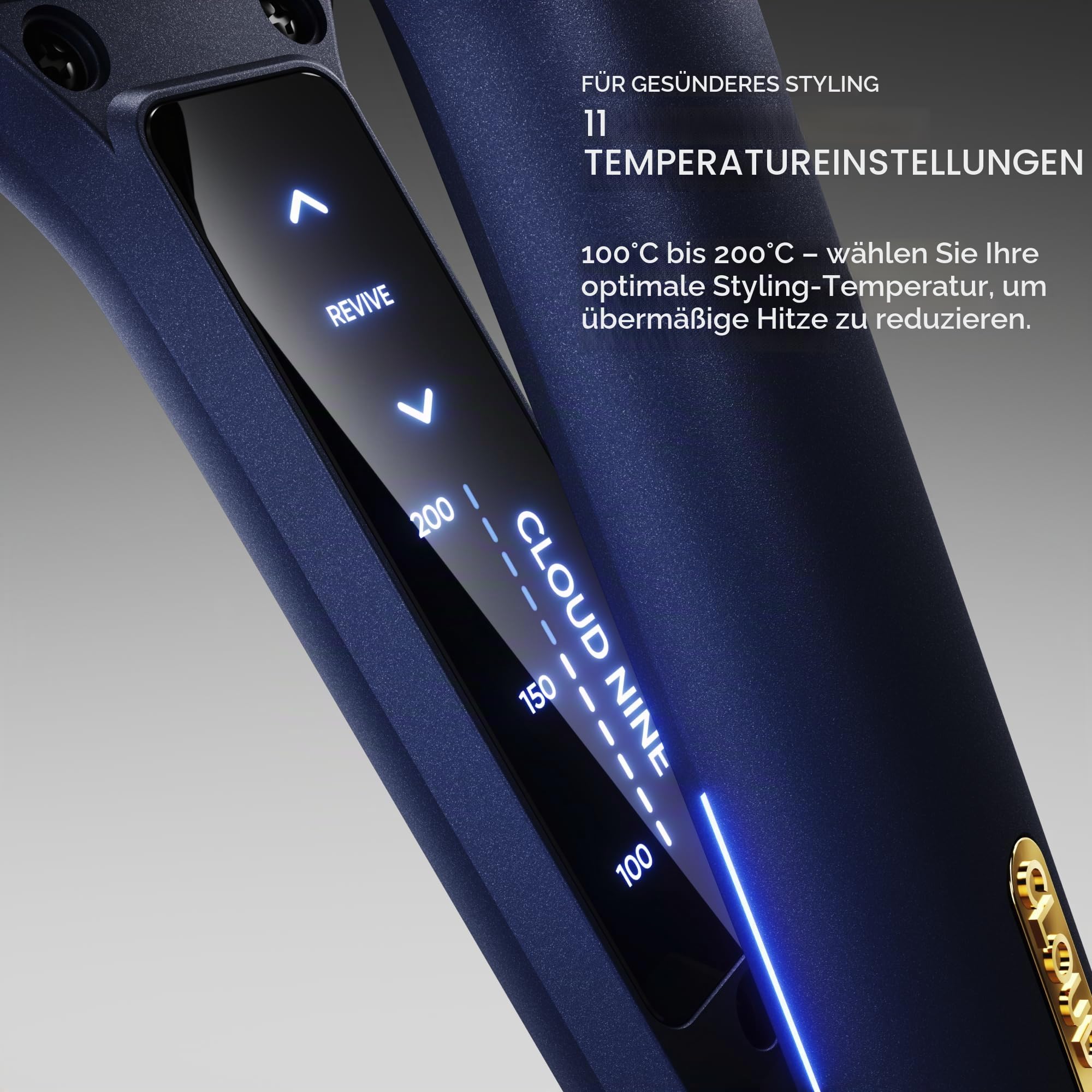 Cloud Nine Wide Iron Glätteisen, breite Platten für dickes Haar, Blau | Breiter Haarglätter, 11 Stufen, 100-200°C, Revive-Modus, Keramikplatten, weniger Frizz, langes Haar, Etui und Schutzkappe