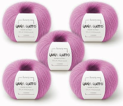 Silk Mohair Yarn for Knitting Lace Weight Mohair Yarn with Silk, Made in Italy Pink-30484, 5 Skeins