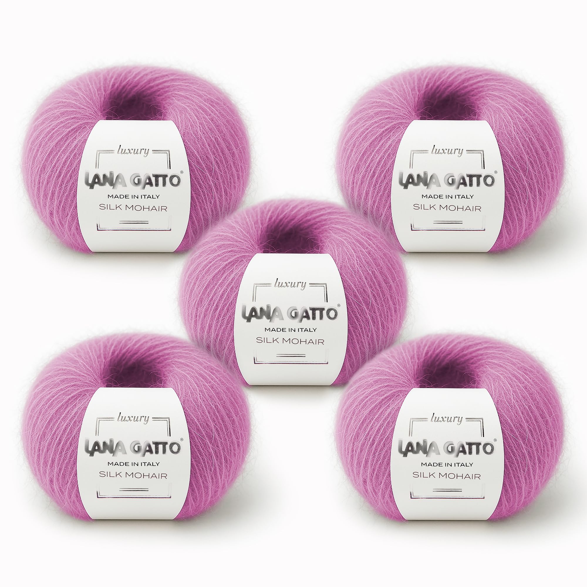 5 madejas de hilo de lujo Silk Mohair de mezcla prémium y suave para tejer y hacer ganchillo, fabricadas en Italia (rosa – 30484,