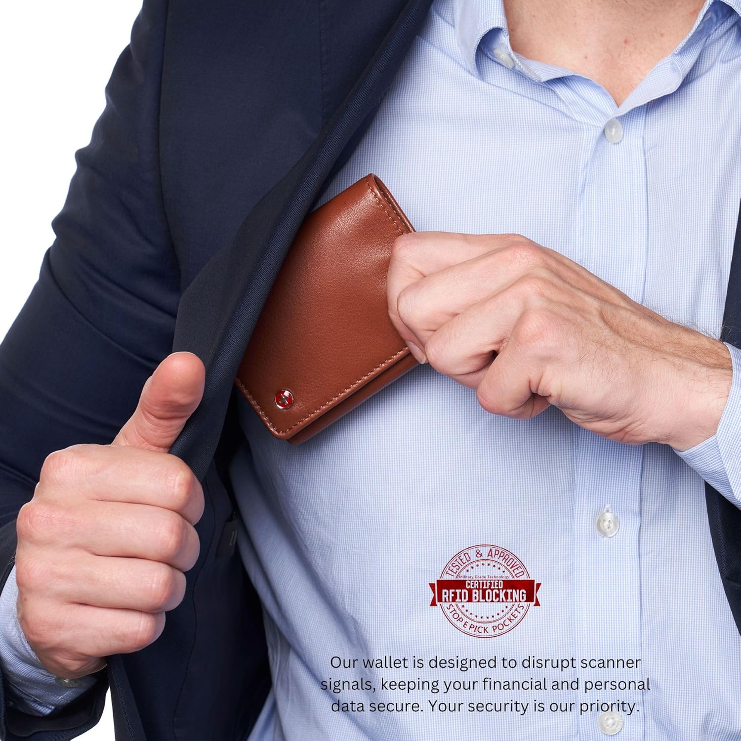 Alpine Swiss Men's Leon RFID Trifold Pocket Wallet – Genuine Leather Wallet for Men, Slim Design with ID Window & Multiple Card Slots, Classic RFID Safe Pocket Wallet in gift box - Image 6