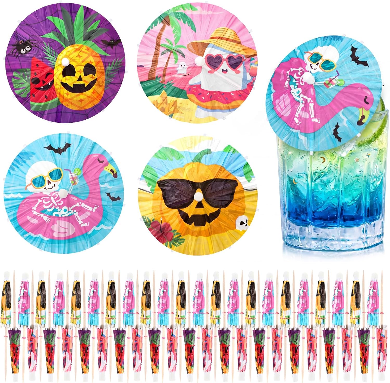 FoldTier 100 Pcs Summer Halloween Cocktail Drink Umbrellas Picks