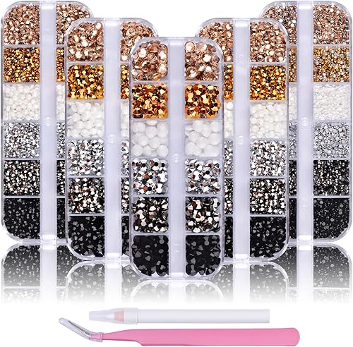Kit de 5 cajas de diamantes de imitación para arte de uñas, parte trasera plana 3D, gemas de cristal de gelatina, diseño de diamantes para