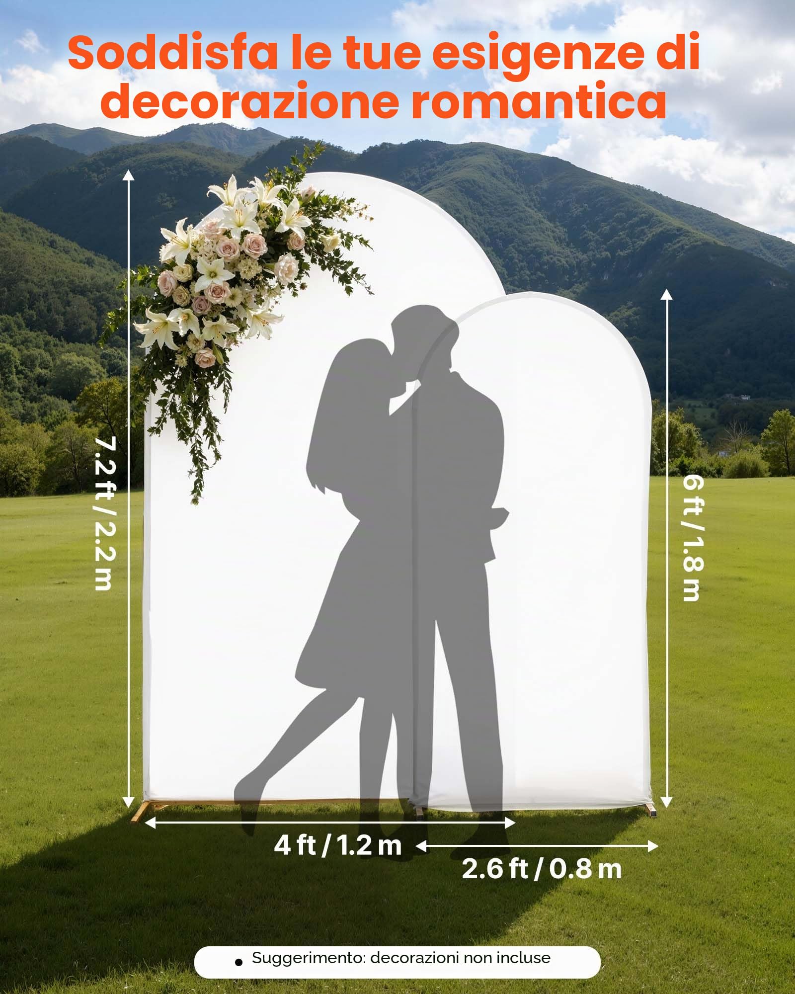 VEVOR Supporto per Fondale ad Arco Set da 2, Struttura Stabile, Facile da Montare, Set di Fondali ad Arco per Feste con Copertura per Matrimoni, Feste di Compleanno, Decorazioni per Cerimonie