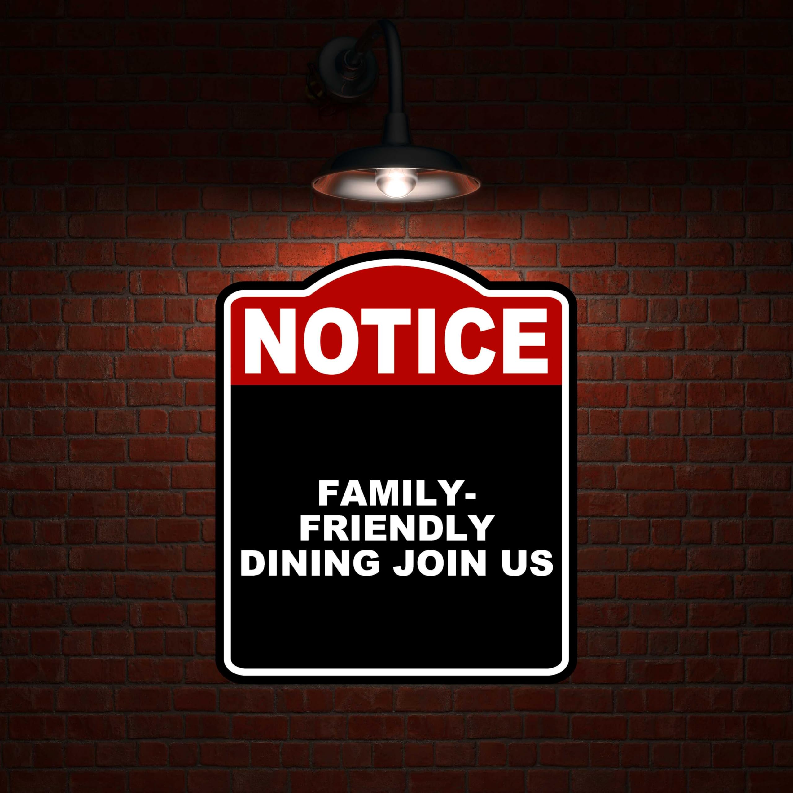 FAMILY-FRIENDLY DINING JOIN US Notice Red Black Aluminum Composite Sign 8.5 x 10 inches