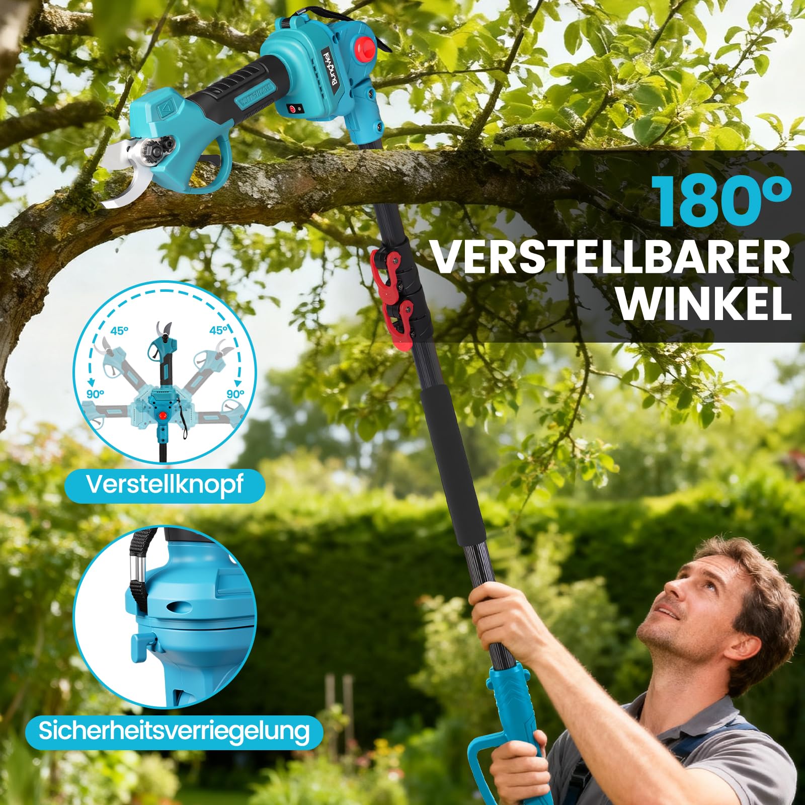 Potatore a batteria 4 in 1, compatibile con batteria Makita, mini motosega senza spazzole da 6 pollici e cesoie elettriche da 25 mm, 2 batterie da 4,0 Ah, asta telescopica fino a 235,5 cm