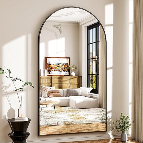 Vista 146 de Espejo arqueado de longitud completa, espejo arqueado de 36 x 78 pulgadas con soporte, montado en la pared para baño, vestidor, para colgar