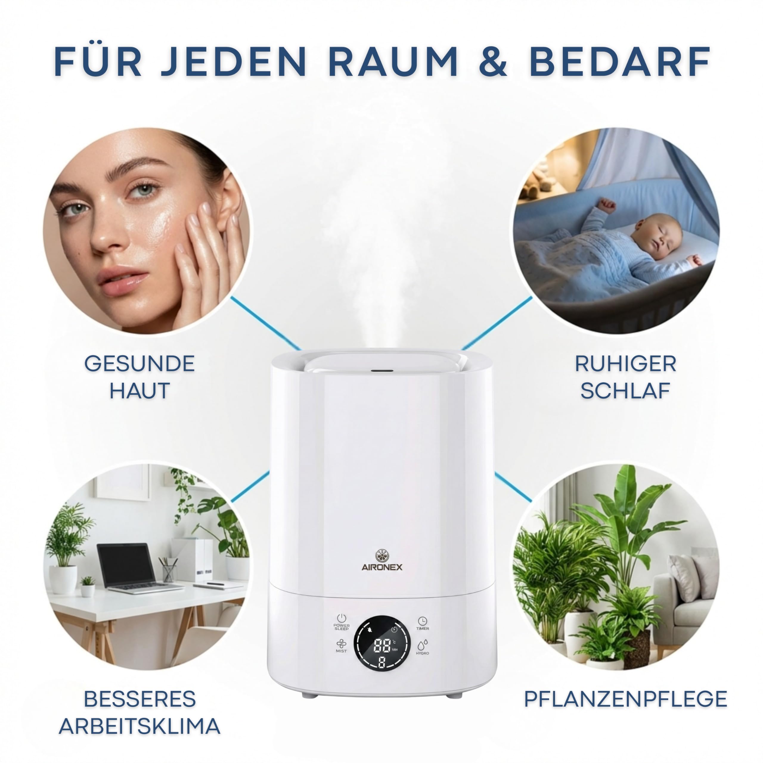 Luftbefeuchter 6 Liter – Top-Fill – Aroma – Luftbefeuchter – Humidifier – Geeignet für Wohnzimmer, Büro, Babyzimmer, Schlafzimmer