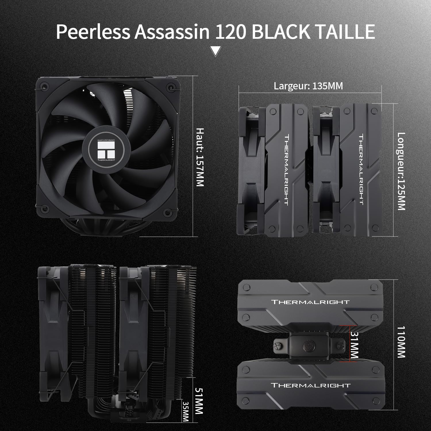Thermalright Peerless Assassin 120 Black raffreddatore ad aria per CPU, 6 tubi di calore, doppia ventola TL-C12B PWM da 120 mm, tecnologia AGHP, per AMD AM4 AM5/Inte 1700/1150/1151/1200/2066/2011