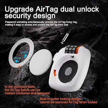 Combination Lock with AirTag Holder,Alloy Body Cable Lock with AirTag Case,Anti Lost AirTag Secure Holder Lock,Resettable Code AirTag Protective Case Lock for Luggage Bags Gym Locker(White)