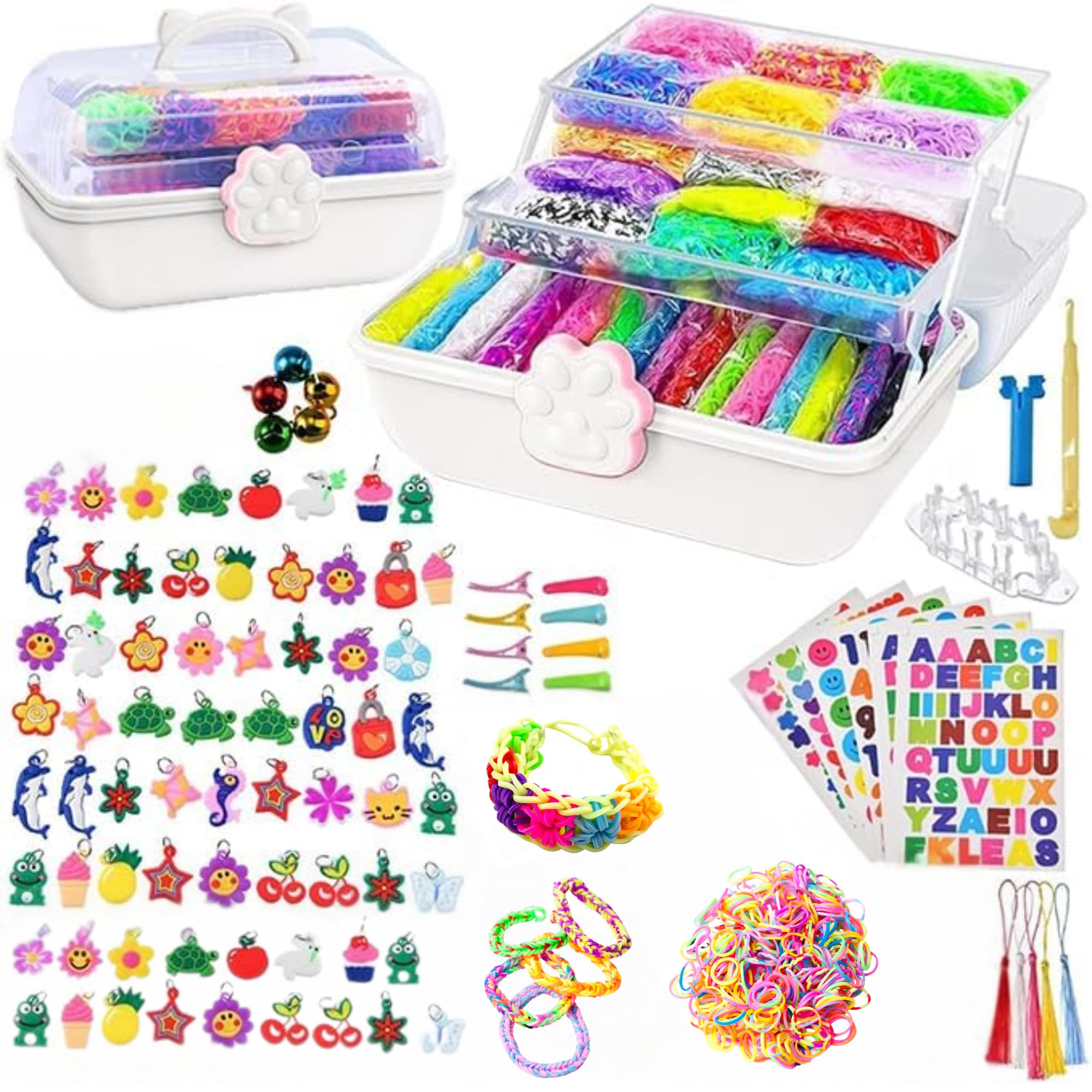 17000+ Loom Band Kit - 32 Vibrant Colors Loom Bands, Bracelet Making Set with Charms, Tools & 3-Layer Storage Box DIY Arts & Crafts Gift for Girls & Boys