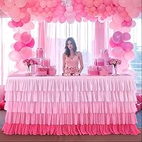 Vista 3 de Falda de mesa de tul con tutú rosa de 6 pies para mesas redondas rectangulares, mantel de gasa para decoración de fiesta de primer cumpleaños, baby
