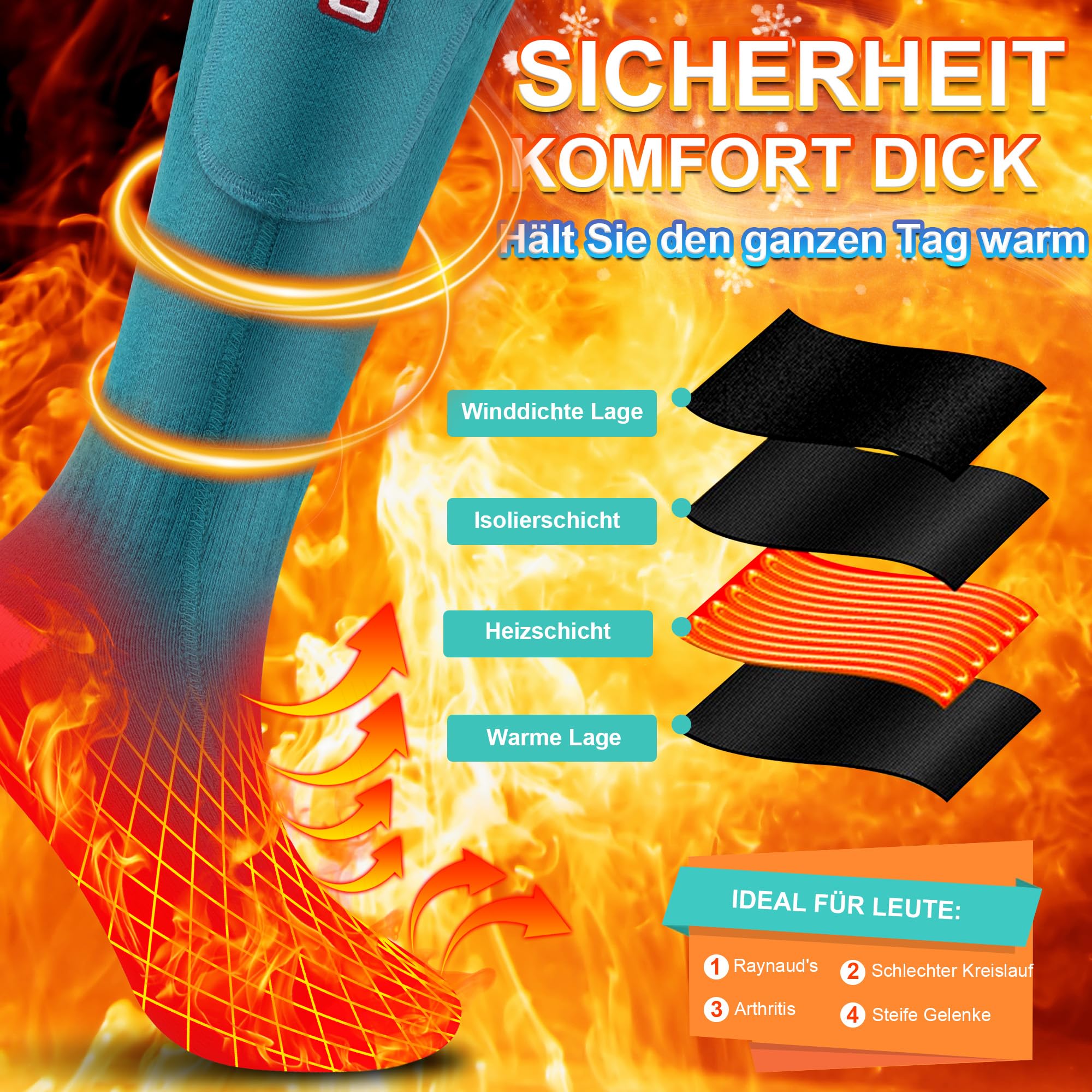 Svpro Chaussettes chauffantes rechargeables 4000mAh 3 réglages de température Chauffage jusqu'à 12 heures Ski Pêche Cyclisme Randonnée