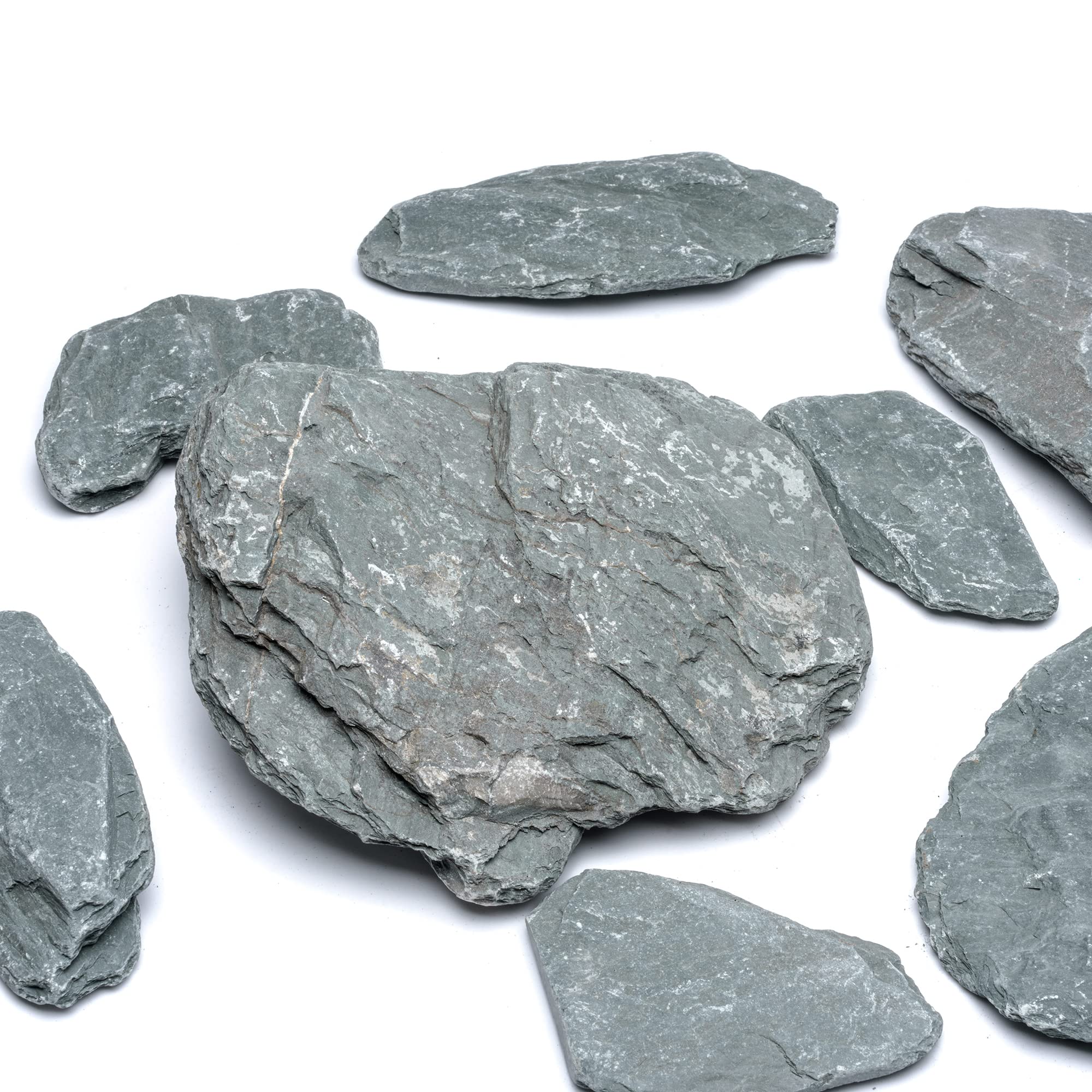 SubstateSource Pierre d'ardoise naturelle pour aquariums, terrariums, enclos d'aquascaping et d'amphibien, mélange de pierres de petite à grande taille – 2,3 kg, rivière grise