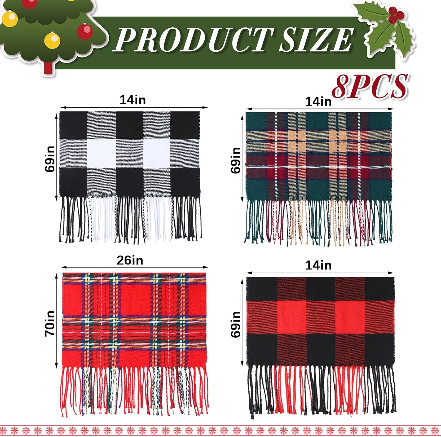 Liitrsh 24 Pieces Christmas Plaid Scarf Bulk Scottish Tartan Scarves Classic Soft Winter Stylish Checked Scarves for Xmas Holiday Women Men Kids Gift, Red Green Black Unisex - Image 2