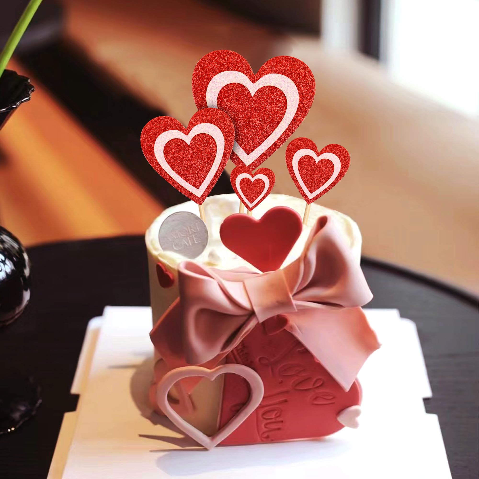 Ercadio Valentinstag-Kuchenaufsatz – Roter Glitzer, „Be My Valentine“, Für Torten & Cupcakes