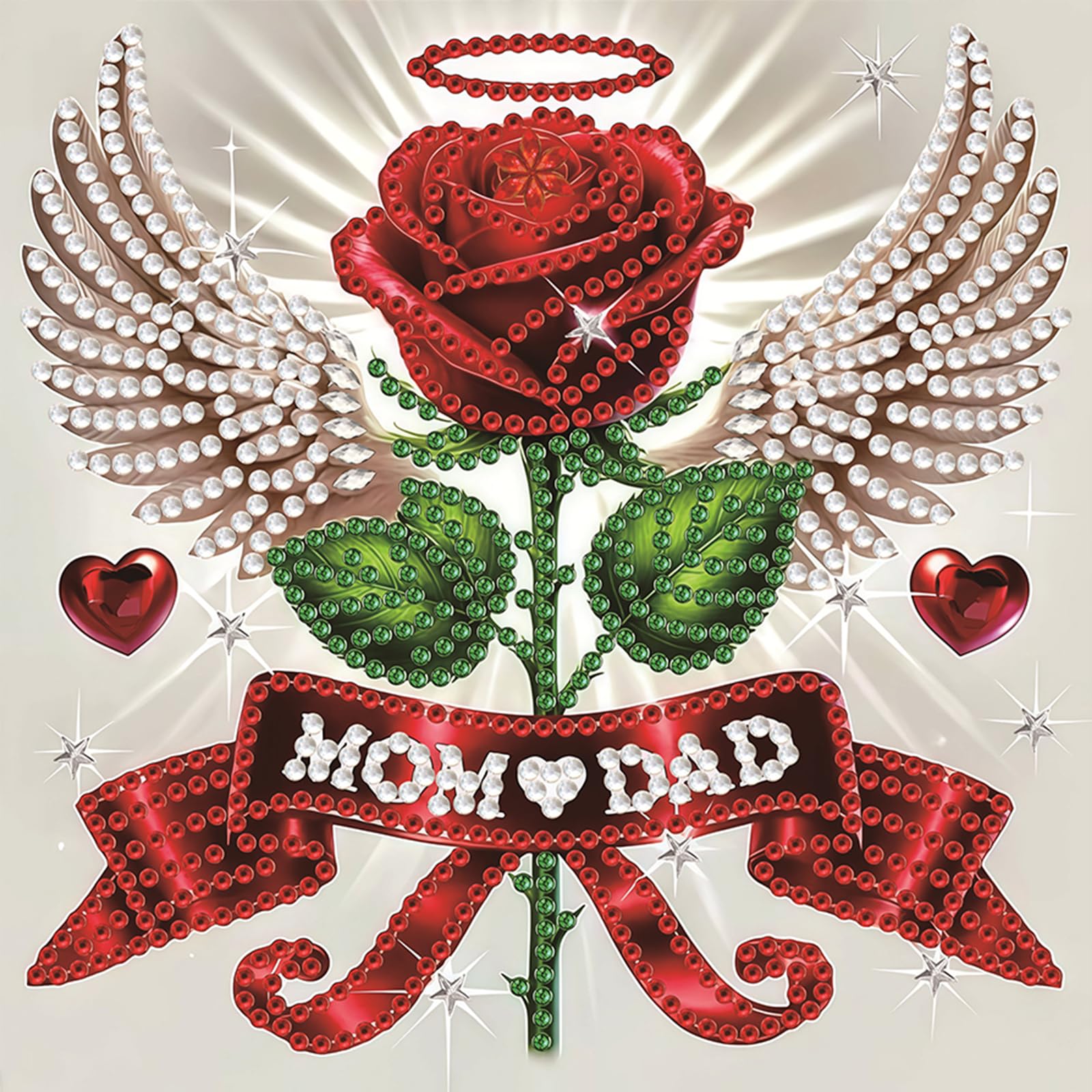 POETRYDRAW Mom and Dad Memorial Rose 5D DIY Partial Drill Diamond Art Kit 11.81 x11.81 inch for Adults & Beginners - Home Decor, Gem Painting