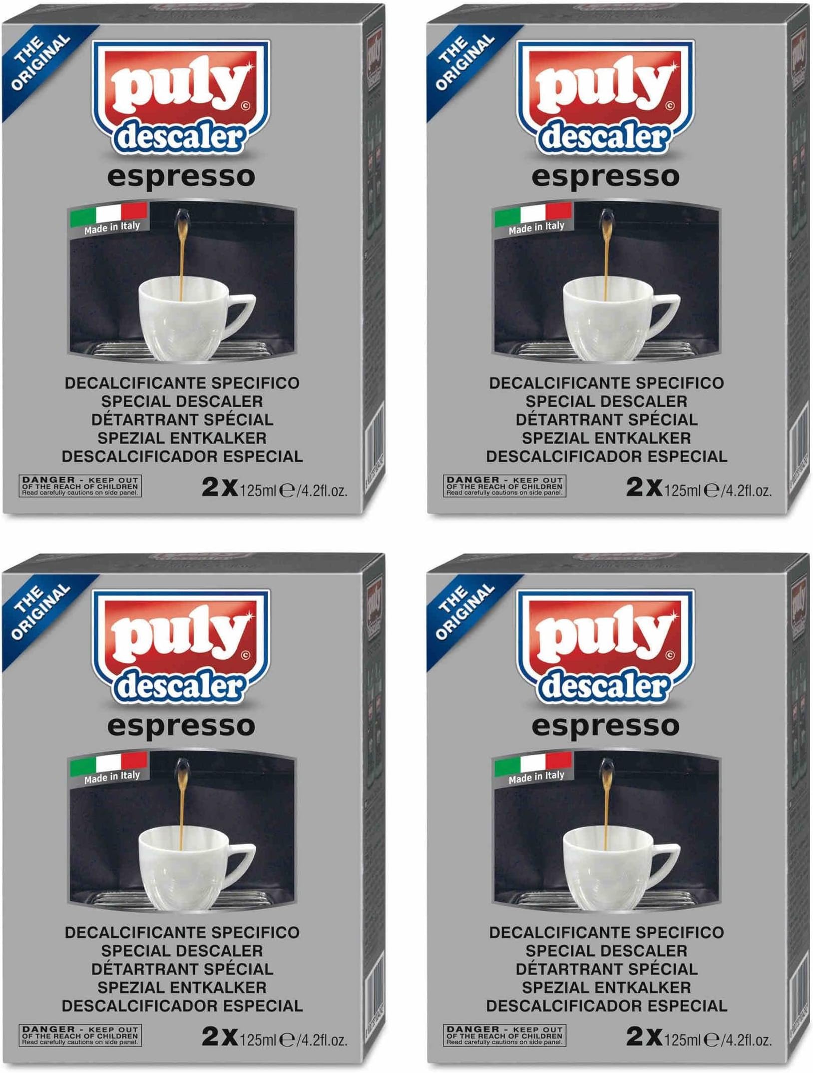 Asachimici Puly Descaler Espresso for Coffee Machines - 8 Vials, 4.2 Fluid Ounces (125ml) Each [ Italian Import ]