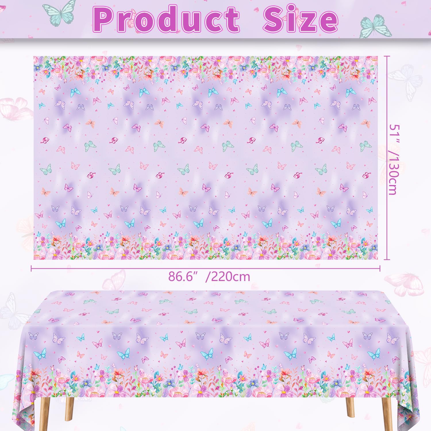 6Pcs Flower Tablecloths Colorful Butterfly Floral Table Cloth Flower Spring Floral Themed Table Cover Butterfly Baby Shower Table Cloth Tea Party Supplies Spring Easter Party Decorations 51X86IN
