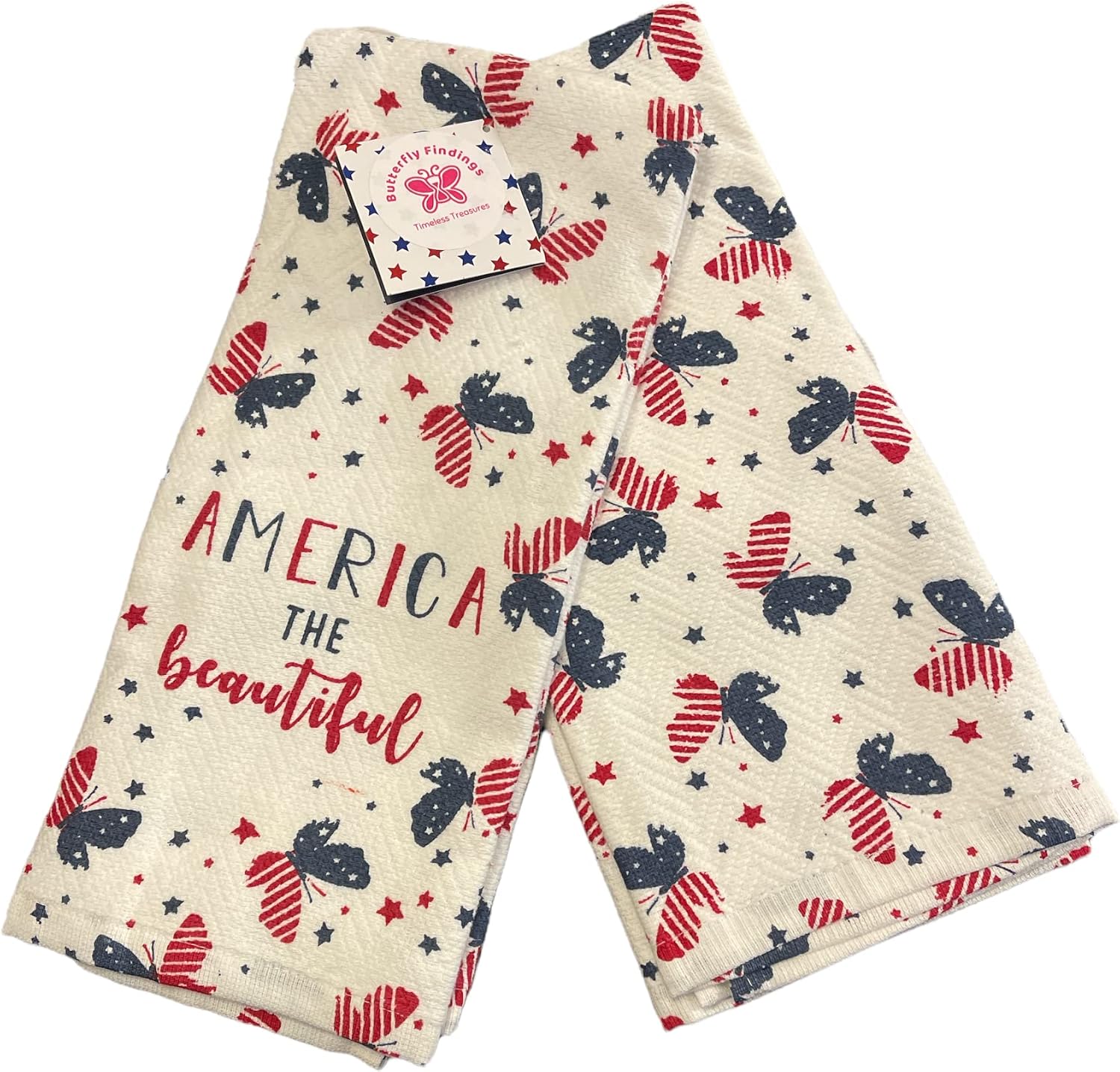 (BF Kitchen Hand / Dish Towel Set - America The Beautiful with Butterflies