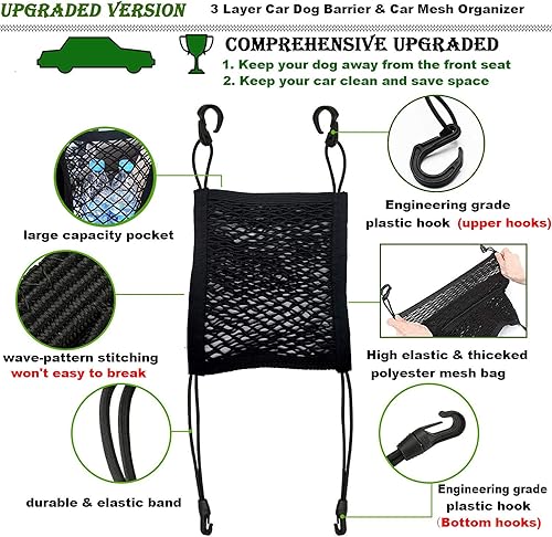 Miniatura 5 de DYKESON Barrera de red para perros con organizador de malla de seguridad automática, bolsa de almacenamiento elástica universal para automóviles,