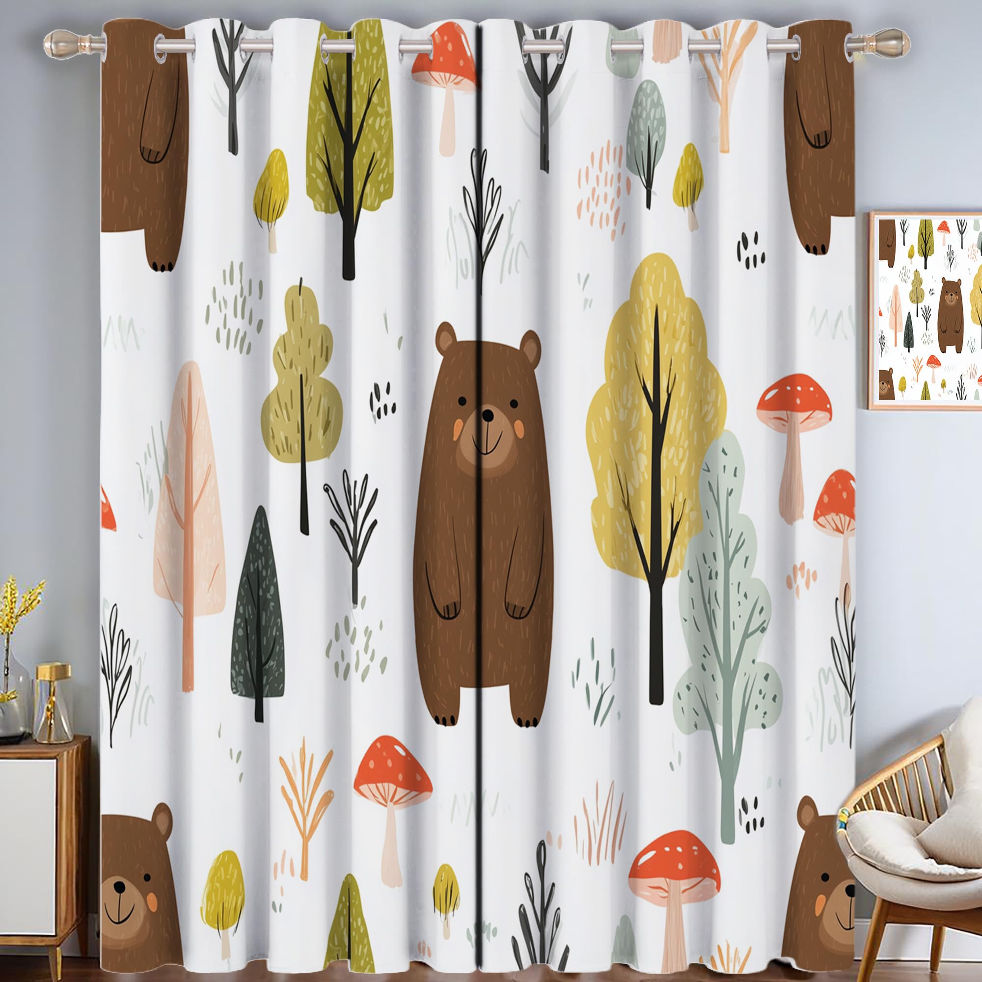 Rideau forêt ours pour chambre enfant | Déco nature 140x160cm