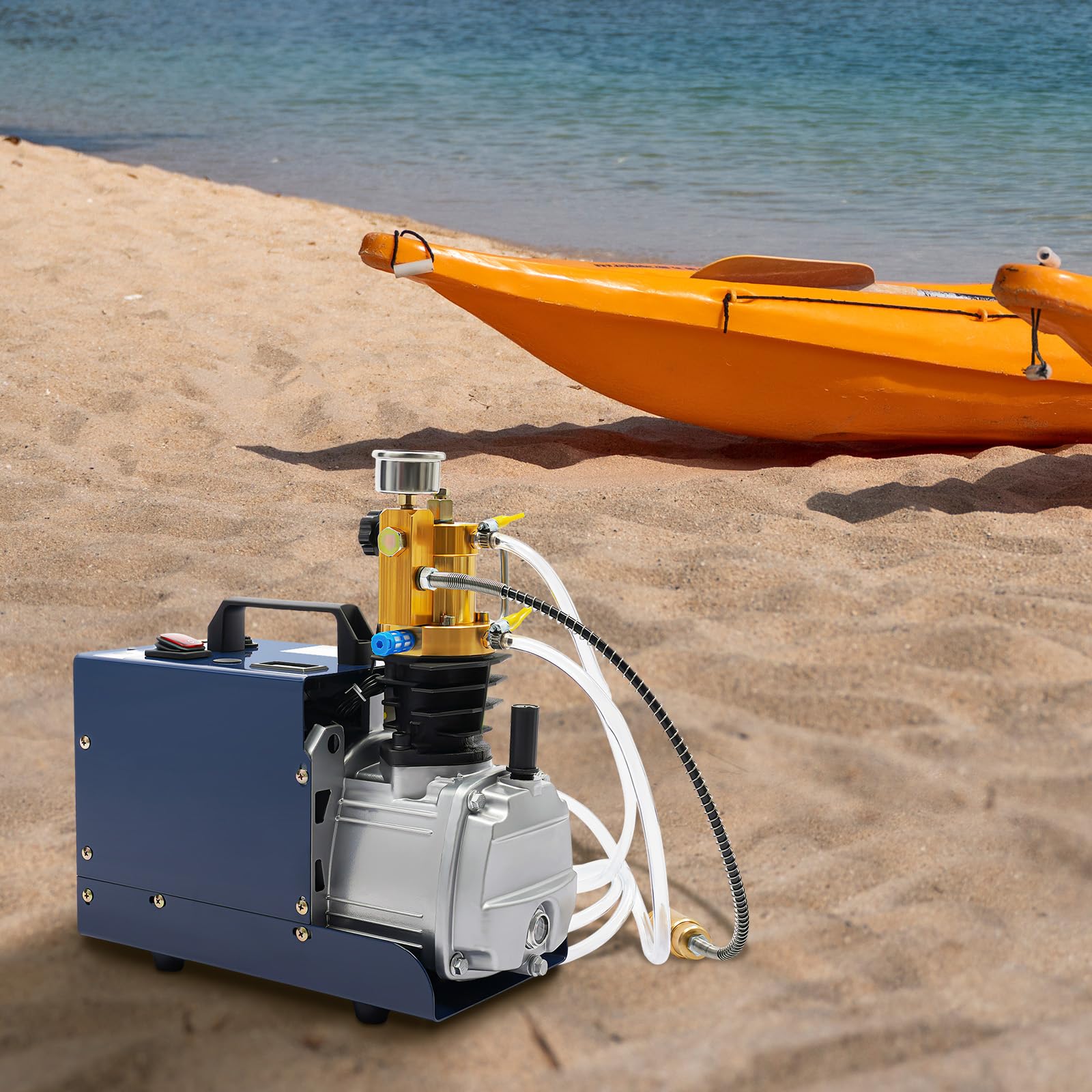 Pompe à compresseur électrique PCP 1800 W Compresseur d'air haute pression pour carabines à air comprimé PCP, 30 Mpa, 80 l/min, sans huile, refroidi à l'eau, avec accessoires pour pistolet à air