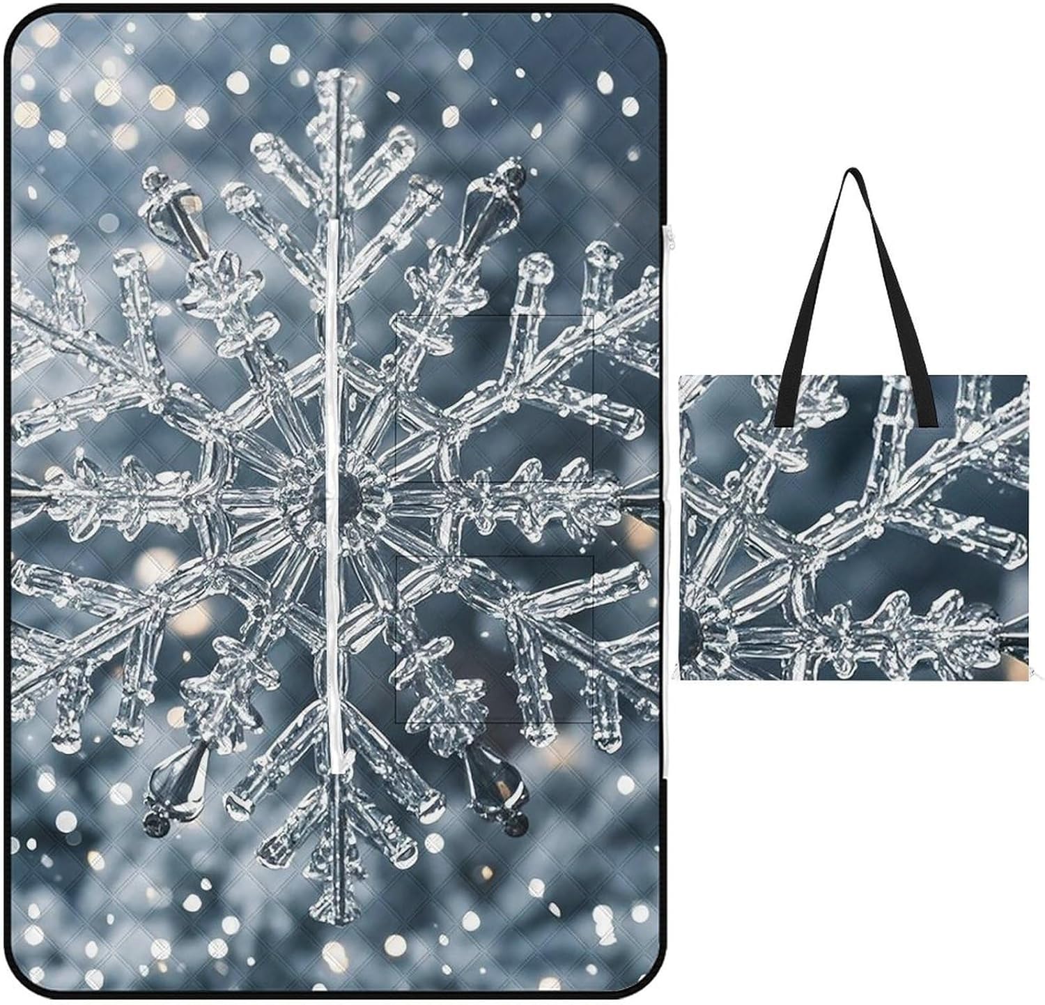 Transparent Snowflake Picnic Blankets Waterproof Blanket Outdoor Beach Blanket with Tote Bag Design, Foldable Picnic Mat for Camping, Beach, Park 150x100cm