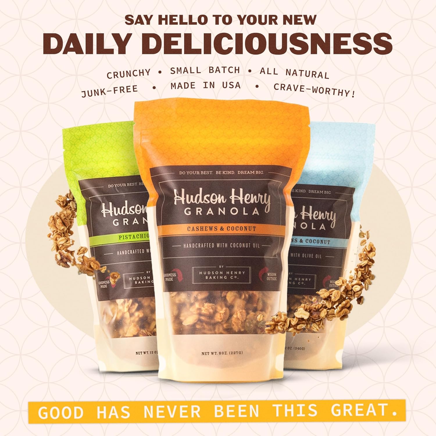 Hudson Henry Granola Coconut Lovers Variety Pack | Small Batch Baked Gluten Free Granola with Pure Maple Syrup, Organic Coconut & Extra Virgin Olive Oil | Soy Free Vegan & Non-GMO | 3 Pack, 12 oz Bags
