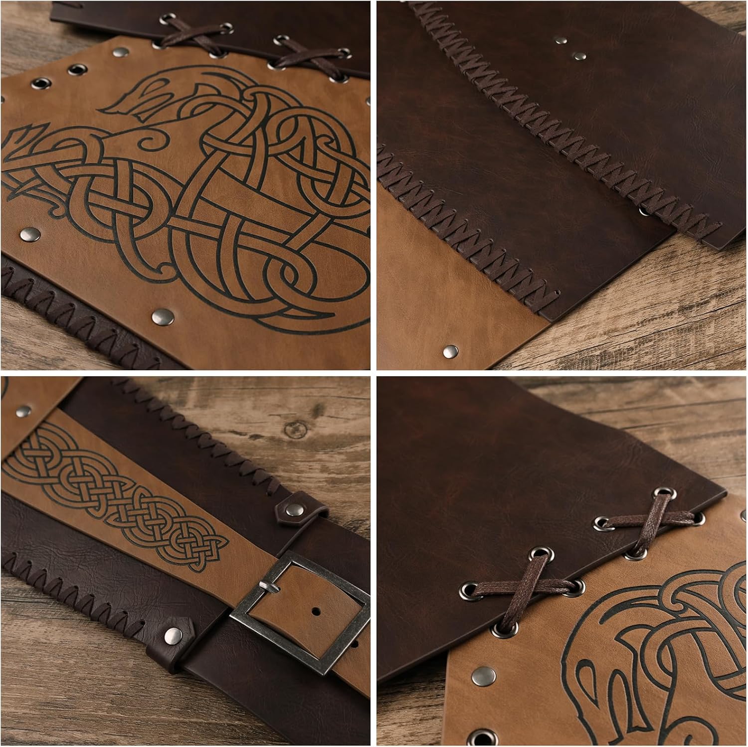 HiiFeuer Viking Embossed Single Pauldron Shoulder Armor, Medieval Adjustable Faux Leather Knight Armor for Ren Faire Cosplay - Image 5