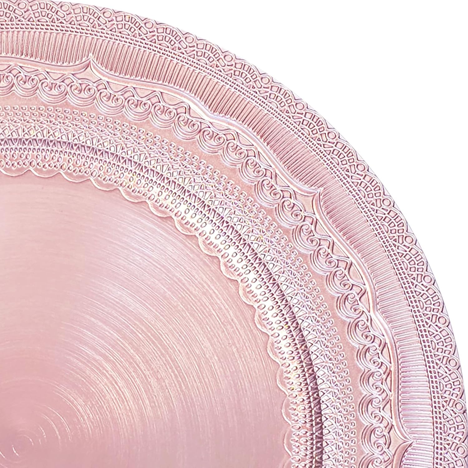 13" Foil-Pink Charger Plates, Lace Embossed Elegant Charger Plate Set of 6, Round Server Ware Chargers for Dinner Plate, Reusable Bulk Table Setting for Party or Event - Image 7
