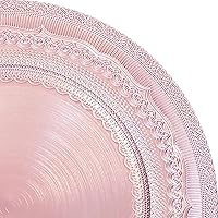 Vista 7 de Platos de carga de 13" de aluminio rosa, juego de 6 platos elegantes con relieve de encaje, platos de servidor redondos para plato de cena, juego