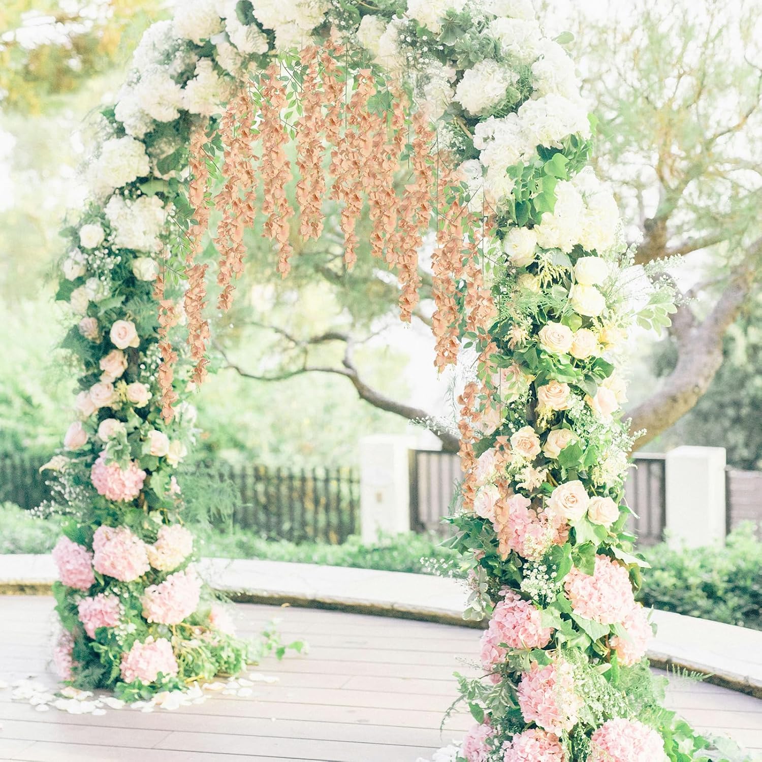 12Pack Wisteria Hanging Flowers 3.6ft Fake Flower Garland Faux Wisteria Vines Champagne Artificial Silk Flowers Bushy Rattan String for Garden Home Wall Wedding Decorations (Champagne) - Image 8