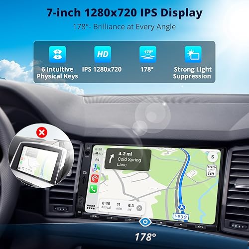 Miniatura 6 de A5L Android Double DIN Estéreo para automóvil con escáner OBD II, Carplay inalámbrico de 7 pulgadas y radio con pantalla táctil Android Auto 2G+32G,