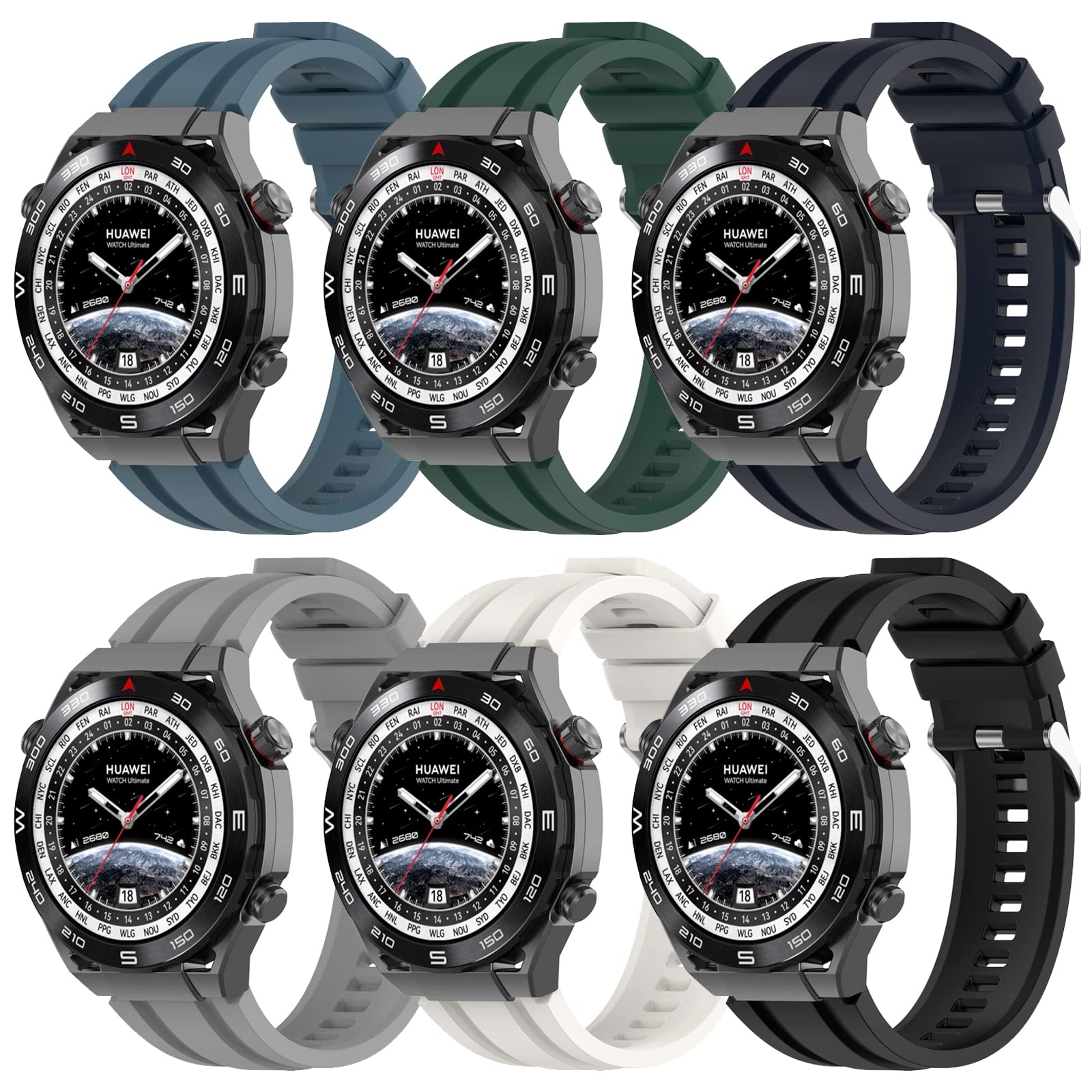 FitTurn Silicone Bands for Huawei Watch 3/Watch 3 Pro/GT2 Pro/GT3 Pro Smart Watch, 22mm Wrist Strap for Huawei Watch Ultimate/Buds/GT Runner/GT3 46mm/GT2 46mm Replacement Band (6 Pack A)