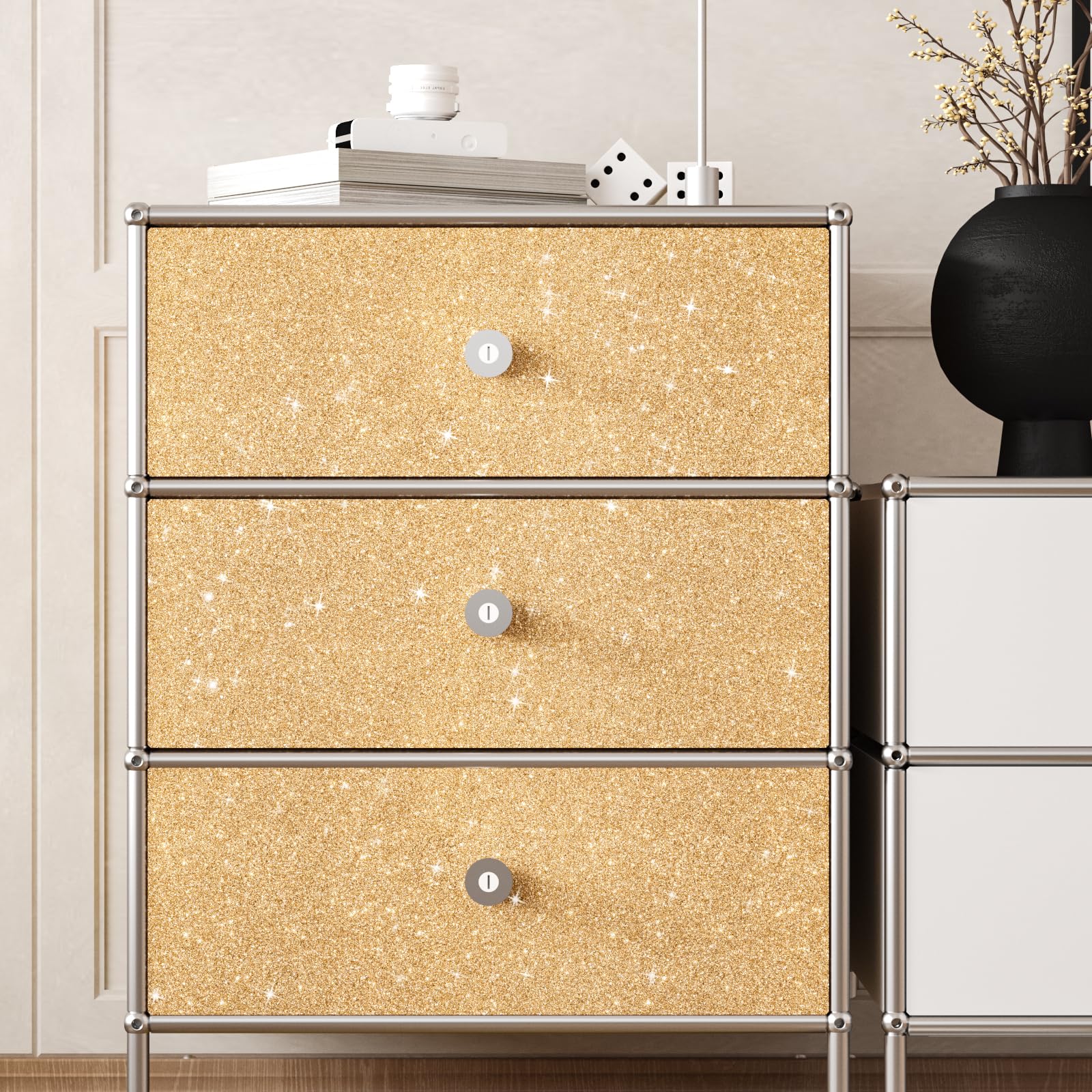 gold glitter dresser FANCYEASY Wallpaper Stick and Peel 15.7