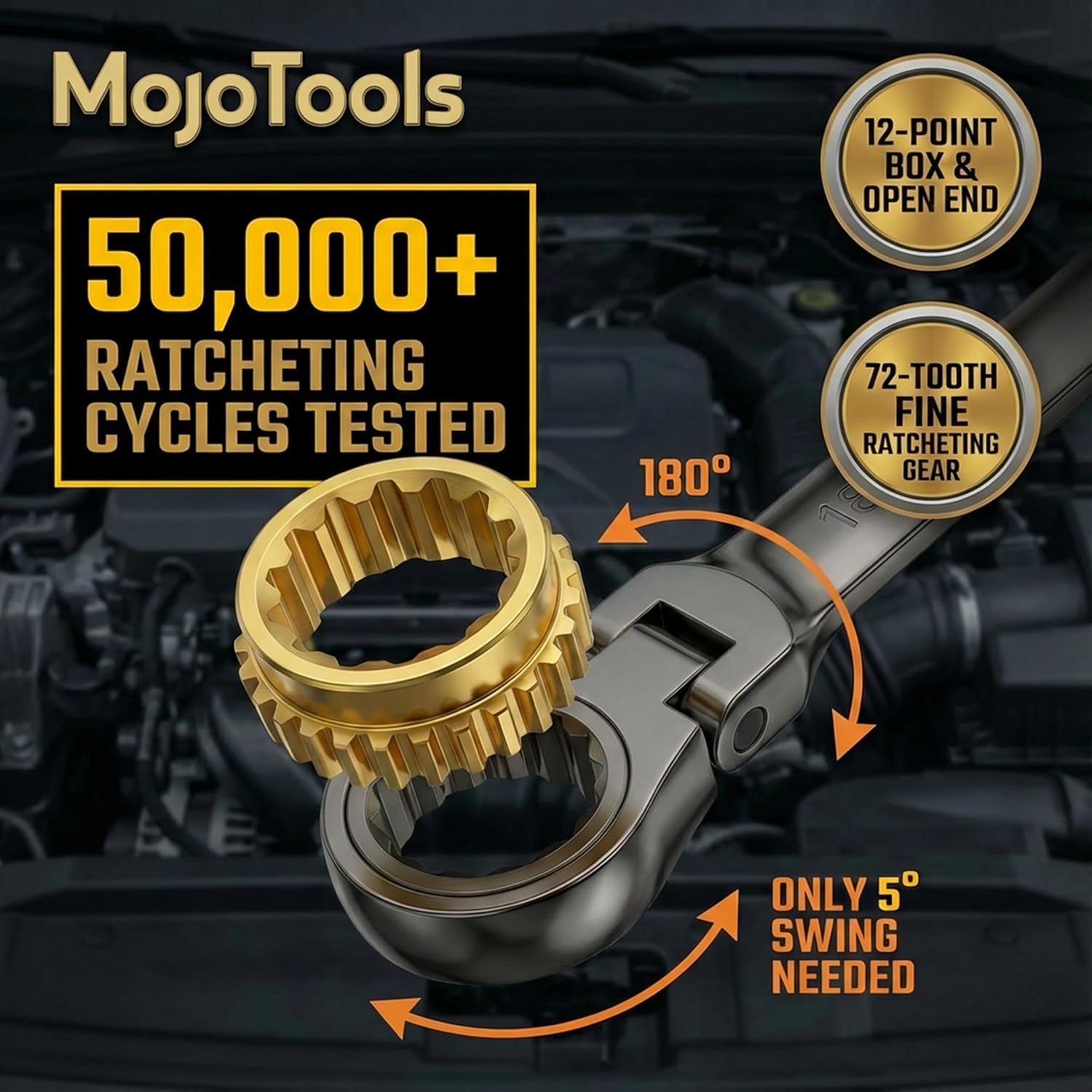 15-Piece SAE Ratcheting Wrench Set (1/4″–1″), 72-Tooth Flex-Head Combination Wrenches, Heavy-Duty Cr-V Mechanic Tool Kit with Organizer Roll Bag