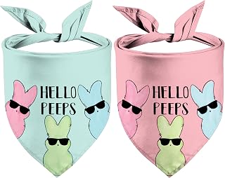 Easter Dog Bandanas, Reversible Hello Bunny Easter Pet Scarf 2 Pack, Happy Easter Holiday Puppy Dog Kerchief Gifts (Easter-02)