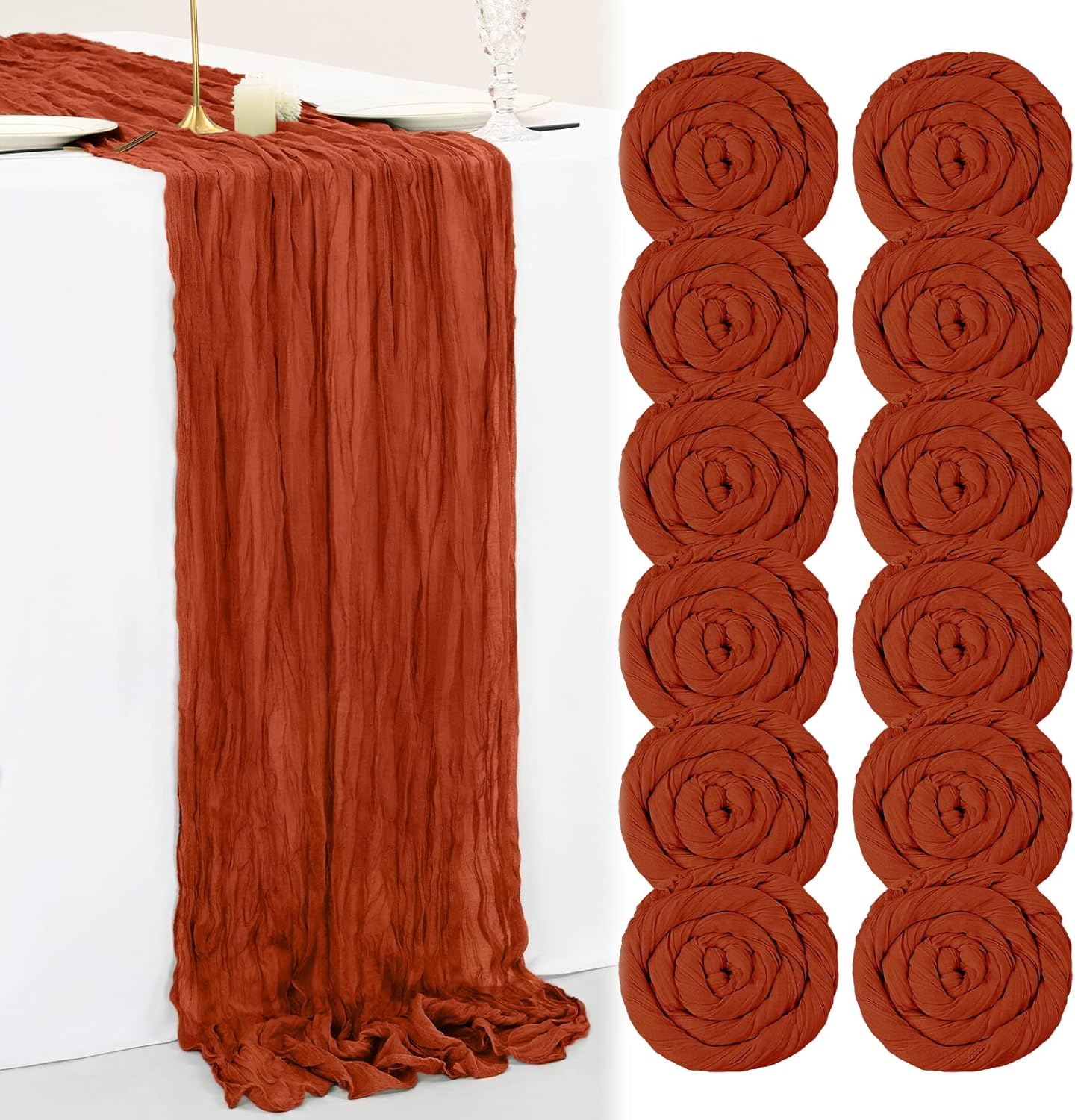 12 Pack Terracotta Cheesecloth Table Runner 35 x 120 inches Boho Gauze Table Runner Vintage