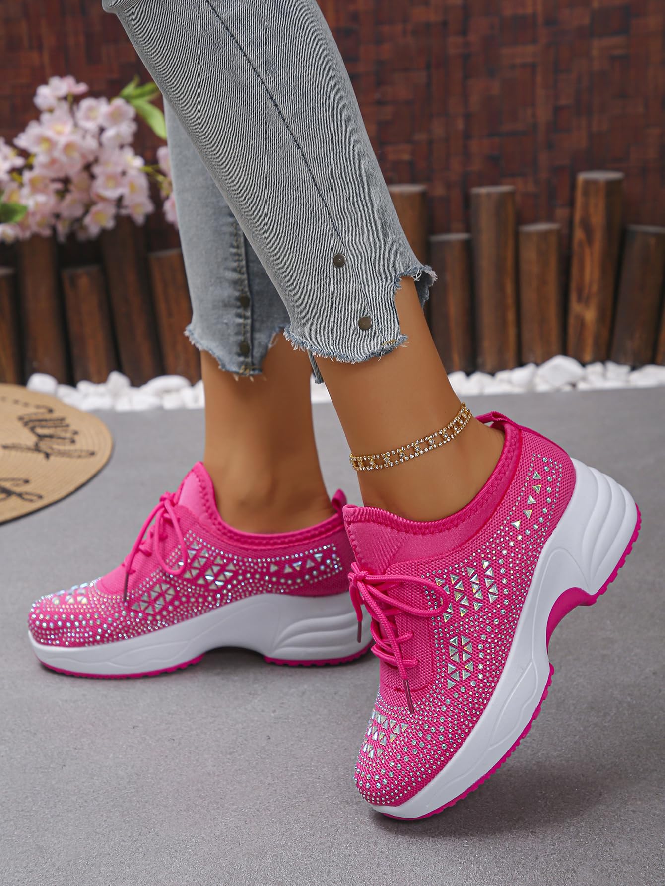 Scarpe da ginnastica da donna con zeppa con strass glitterate, alla moda, traspiranti, per sposa, ortopediche, luccicanti, da matrimonio, eleganti scarpe da tennis lavorate a maglia