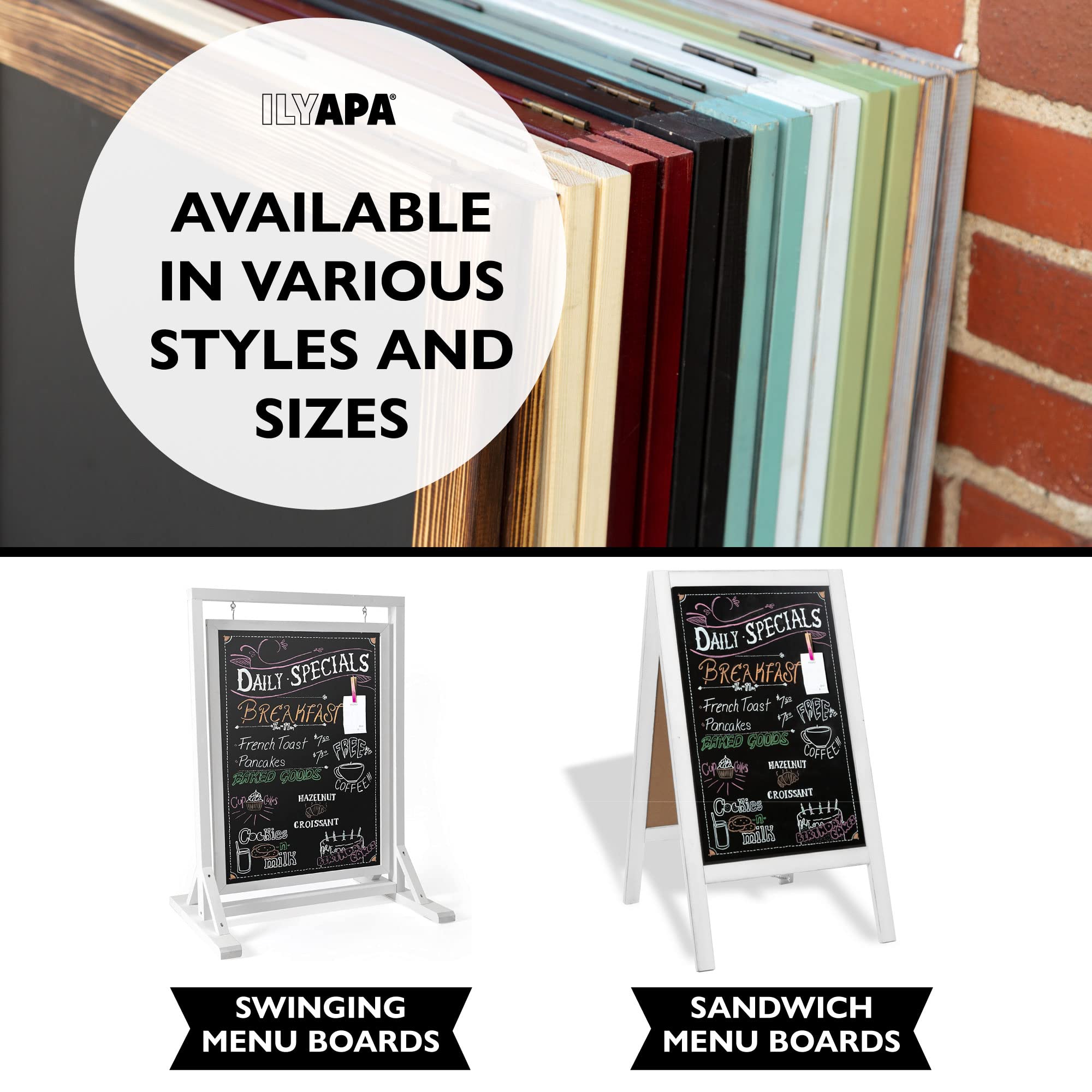 Ilyapa Verwitterte weiße doppelseitige Kreidetafel, Gehweg-Schild | 76,2 x 101,6 cm, A-Rahmen-Design, Menütafel und Sandwichbrett